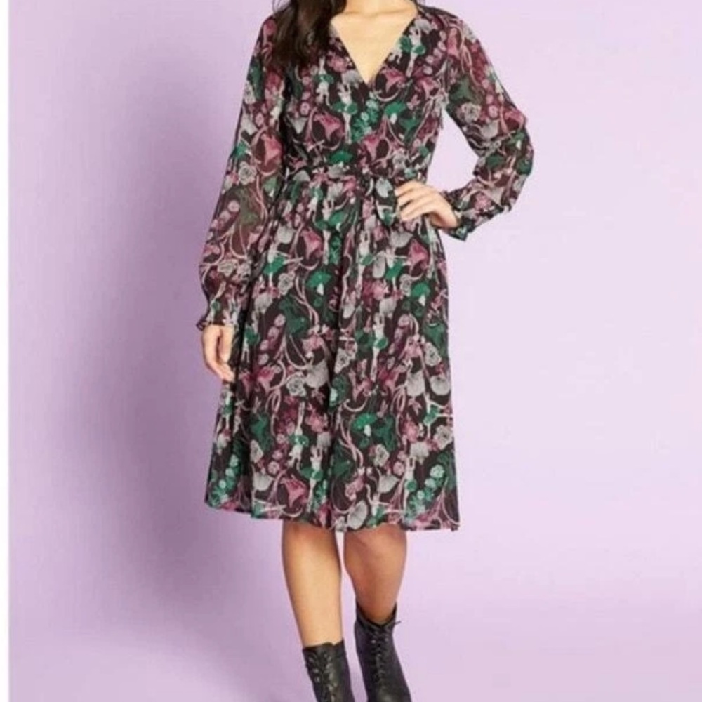 Modcloth Ballerina Faux Wrap Long Sleeve Holiday Dress small